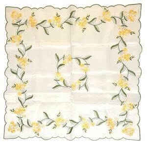 Cutwork Tablecloth Embroidered Yellow Green Floral Applique Square Scalloped